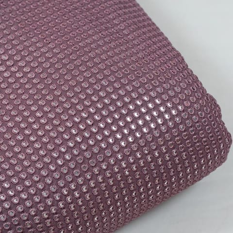 Onion Pink Color Georgette Thread and Faux Mirror Embroidered Fabric