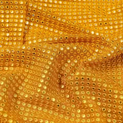 Mustard Color Georgette Thread and Faux Mirror Embroidered Fabric