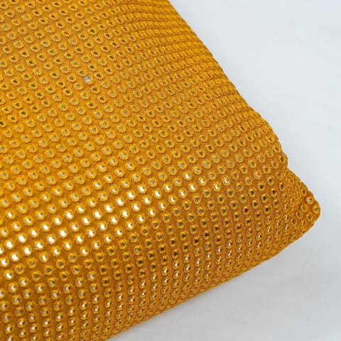 Mustard Color Georgette Thread and Faux Mirror Embroidered Fabric