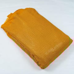Mustard Color Georgette Thread and Faux Mirror Embroidered Fabric