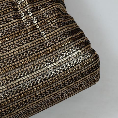 Black Color Net Thread and Faux Mirror Embroidered Fabric