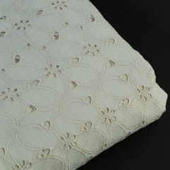 Off White Color Dyeable Cotton Chikan Embroidered Fabric
