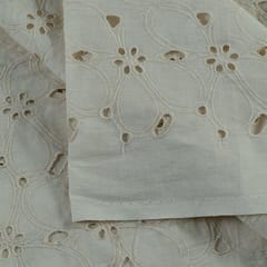Off White Color Dyeable Cotton Chikan Embroidered Fabric