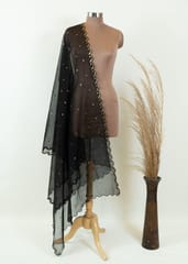 Black Color Organza Scalped Sequins Embroidered Dupatta