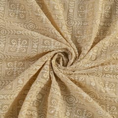 Fawn Color Georgette Chikan Embroidered Fabric