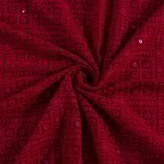 Maroon Color Georgette Chikan Embroidered Fabric