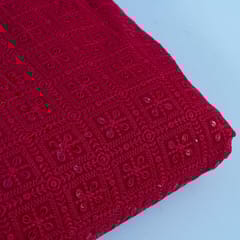 Maroon Color Georgette Chikan Embroidered Fabric