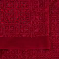 Maroon Color Georgette Chikan Embroidered Fabric