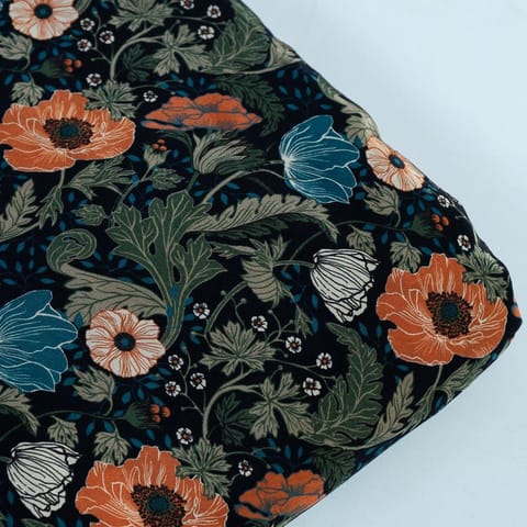 Black Color Crepe Digital Printed Fabric
