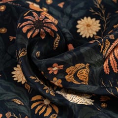 Black Color Crepe Digital Printed Fabric