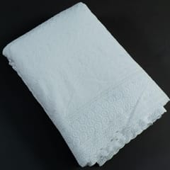 White Color Cotton Chikan Embroidered Fabric