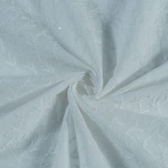 White Color Cotton Chikan Embroidered Fabric