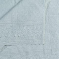 White Color Cotton Chikan Embroidered Fabric