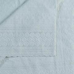 White Color Cotton Chikan Embroidered Fabric