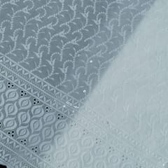 White Color Cotton Chikan Embroidered Fabric