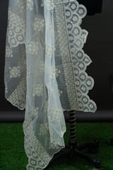 Dyeable Organza Scalped Lucknowi Embroidered Dupatta