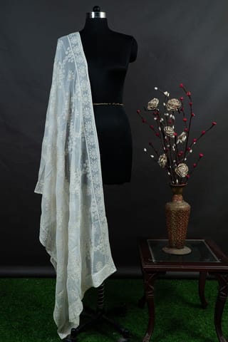 Dyeable Georgette Lucknowi Embroidered Dupatta