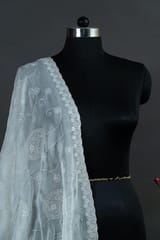 Dyeable Viscose Organza Scalped Sequins and Thread Embroidered Dupatta
