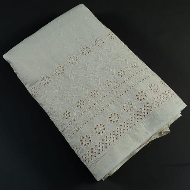 Off White Color Dyeable Cotton Chikan Embroidered Fabric