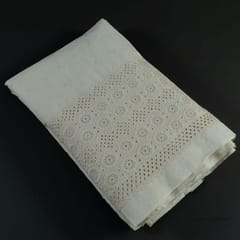 Off White Color Dyeable Cotton Chikan Embroidered Fabric