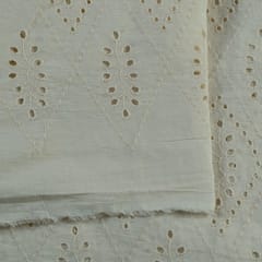 Off White Color Dyeable Cotton Chikan Embroidered Fabric