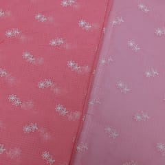Pink Color Kota Doria Embroidered Fabric