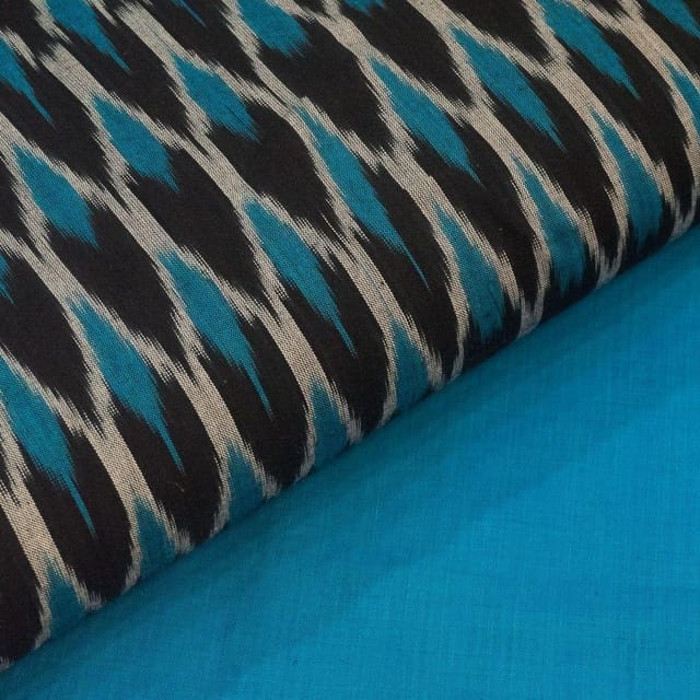 Blue, White & Black colour Pure Cotton Ikkat Set