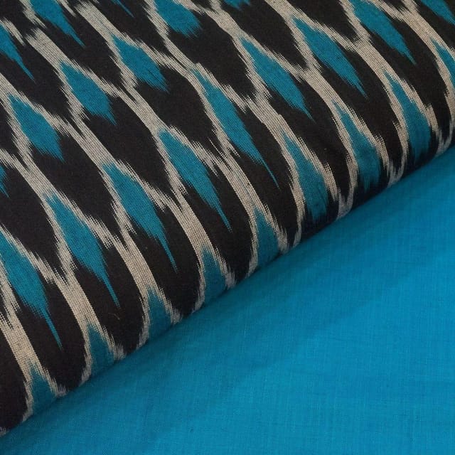 Blue, White & Black colour Pure Cotton Ikkat Set
