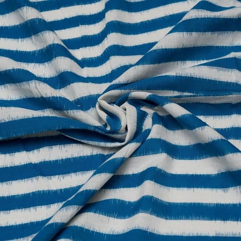 Blue & White leaves pattern ikat fabric