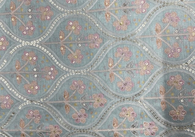 Embroidered Dupion Silk Patel Blue Floral
