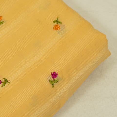 Yellow Color Cotton Embroidered Fabric