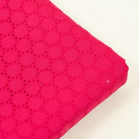 Majenta Color Cotton Chikan Embroidered Fabric