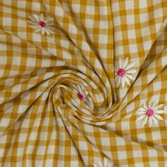 Yellow Color Cotton Print with Hand Embroidered Fabric