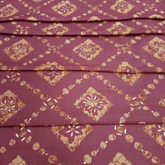 Maroon, Golden Shade Geometric Print Muslin Fabric