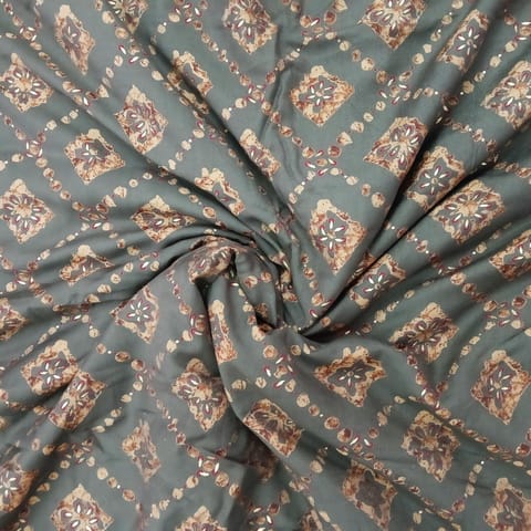 Olive Green ,Golden Shade Geometric Print  Muslin Fabric