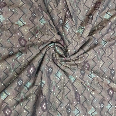 Multicolor, Brown Shade Zig - Zag Print Muslin Fabric