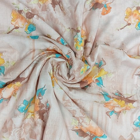 Multicolor Orange Shade Florals Muslin Print Fabric
