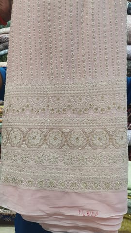 Pink Color Georgette Embroidered Fabric