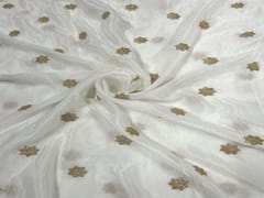 Dyeable Embroidered Chiffon White Dark Golden Stars