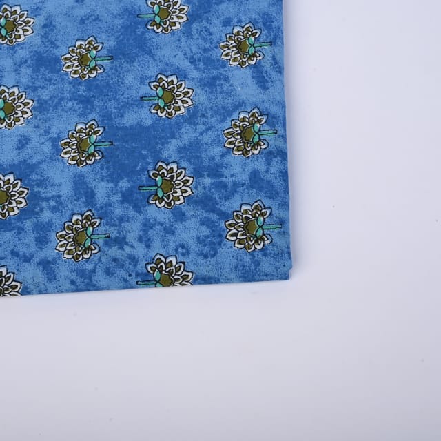 Sea Blue Color Cotton Printed Fabric