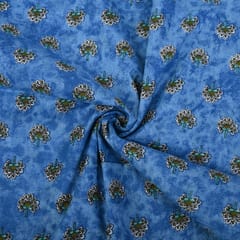 Sea Blue Color Cotton Printed Fabric