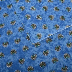 Sea Blue Color Cotton Printed Fabric