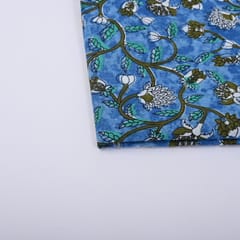 Sea Blue Color Cotton Printed Fabric