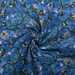 Sea Blue Color Cotton Printed Fabric