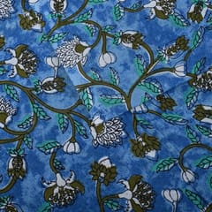 Sea Blue Color Cotton Printed Fabric