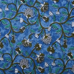Sea Blue Color Cotton Printed Fabric
