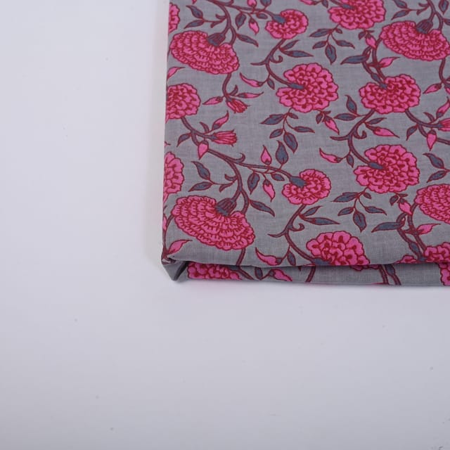 Grey Color Cotton Printed Fabric