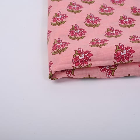 Peach Color Cotton Printed Fabric