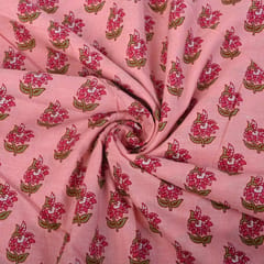 Peach Color Cotton Printed Fabric