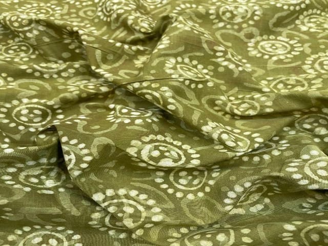Cotton Cambric Dabbu Dull Green Geometric Print
